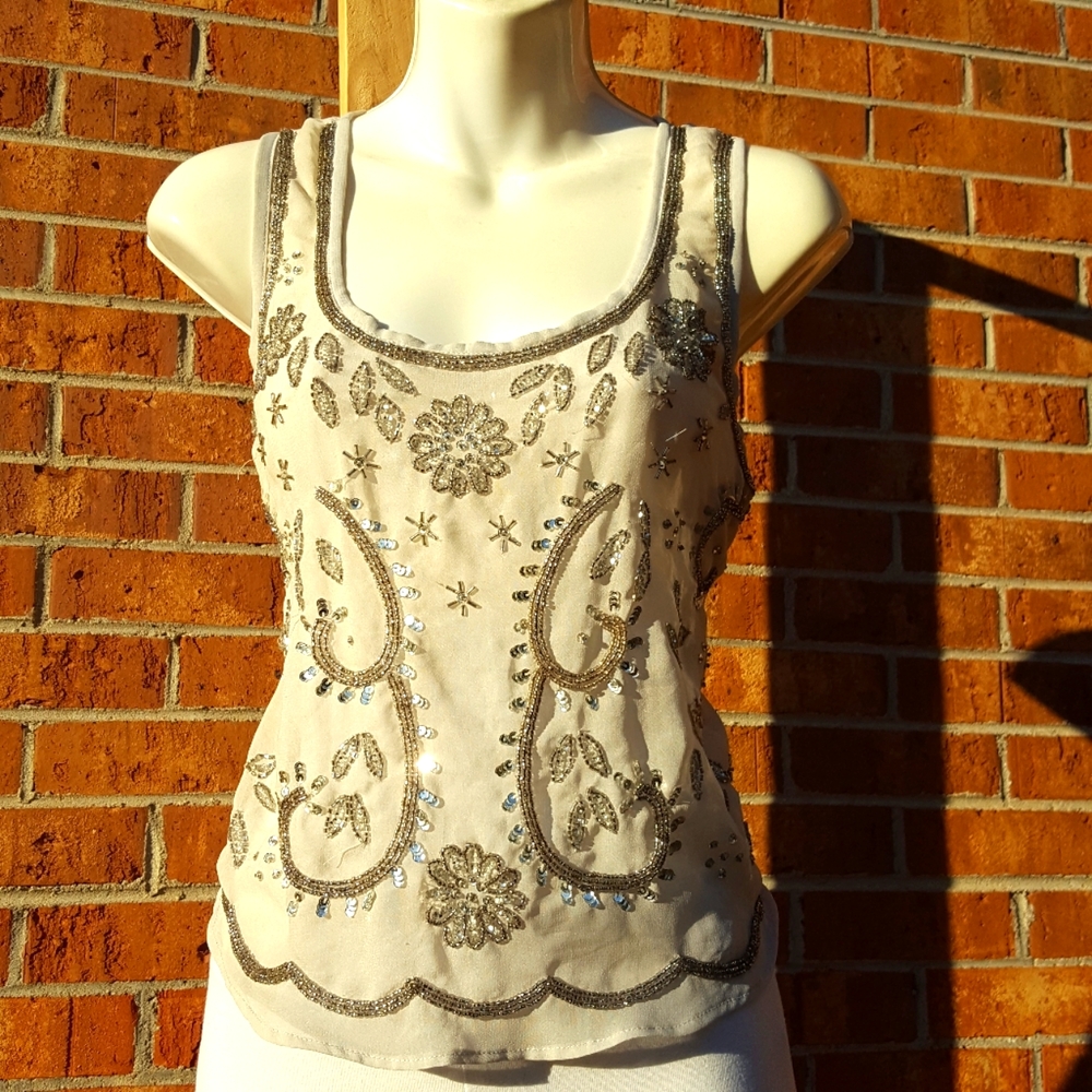Passport silver Beaded Sequin Sleeveless Top Size Large New With Tags